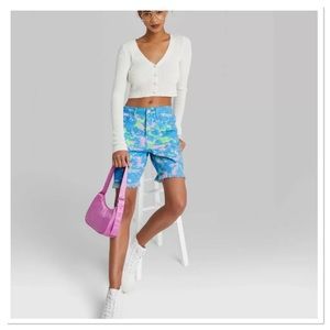 Women’s High Rise Bermuda Shorts Blue Paint Splash Wild Fable